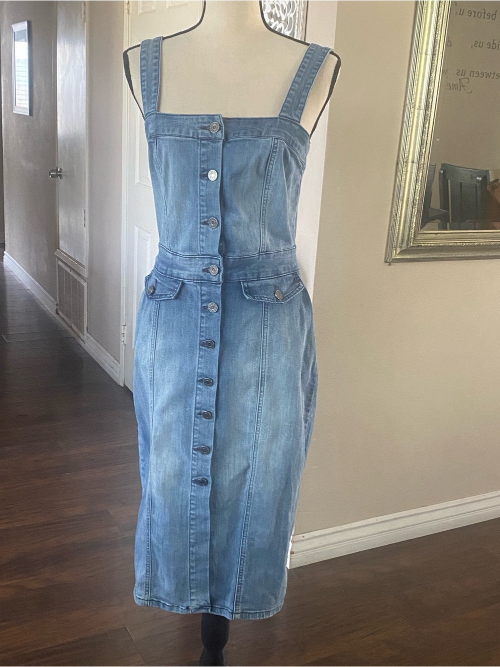 Indigo Rein Light Blue Denim Button-Front Midi Dress